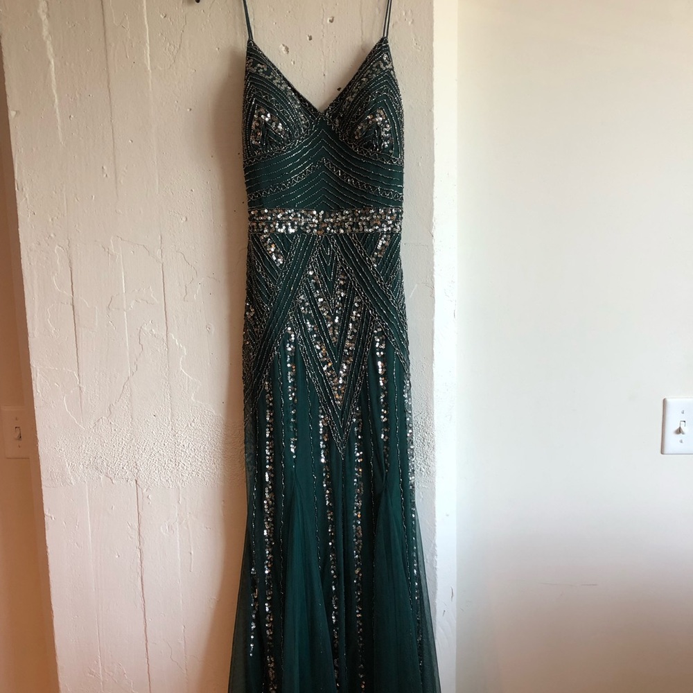 Deco Beaded Mesh A-Line Gown with Godet Skirt